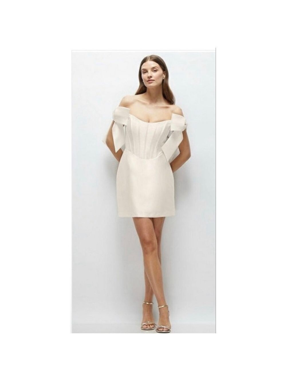 New Alfred Sung Off-the-Shoulder Corset Minidress in Ivory 4